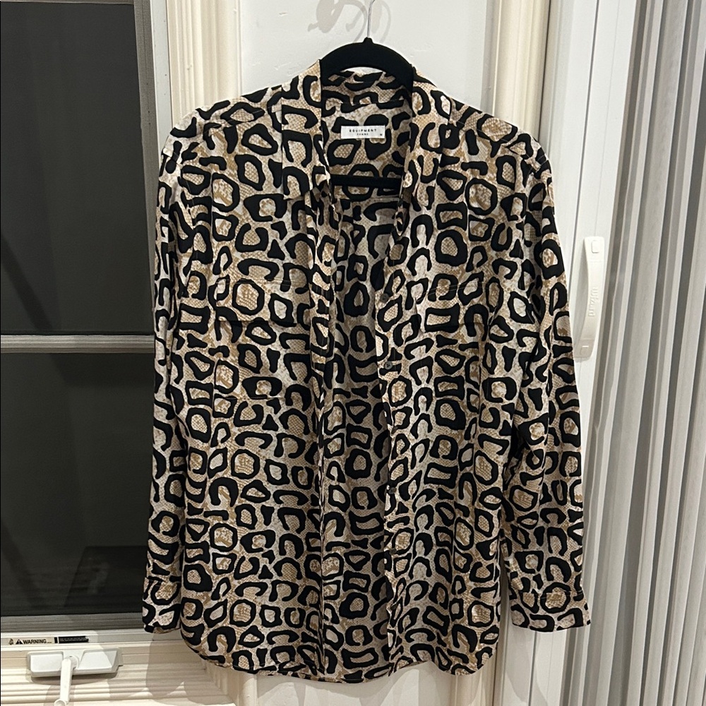 Equipment Black and snake skin leopard animal print blouse button shirt M
